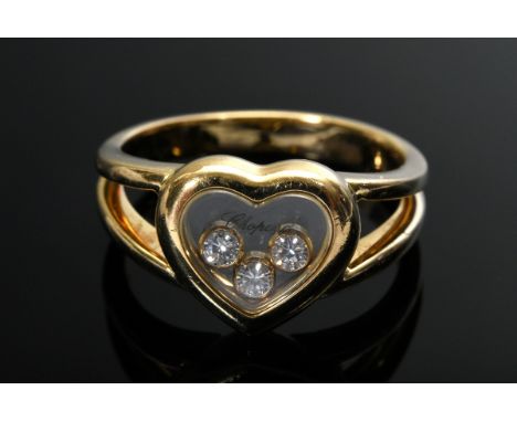 Chopard Gelbgold 750 Ring "Happy Diamonds" mit 3 Brillanten (zus. ca. 0.17ct/VVS/TW), sign., Nr. 9176916//82/4611, 7g, Gr. 56