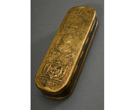 Iserlohner Tabakdose mit Messing Klappdeckel und Darstellung des Heerführers Herzog Ferdinand von Braunschweig sowie der Schl