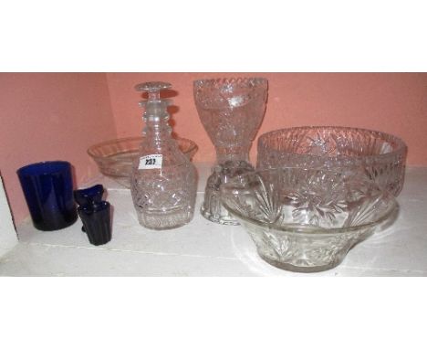 A Collection of Glass & Cut Glass to include a good quality club decanter with ringed neck leading to printies and hob cut de