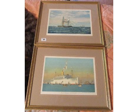 A Pair of Shipping Prints after Paintings by Norman Wilkinson. 22 x 32cm.