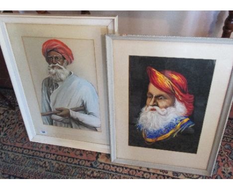 Two Portrait Oils of Indian Gentleman, each signed Junaid and one dated 1957. One with Bombay gallery label verso. Each 40 x 