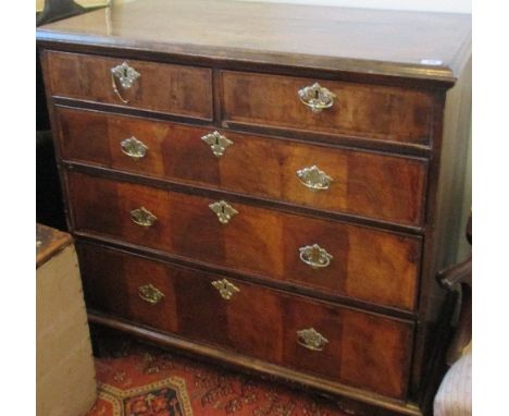 A Late 18th Century  Walnut Chest of Drawers, having two short over three long drawers with brass back plates and handles, on