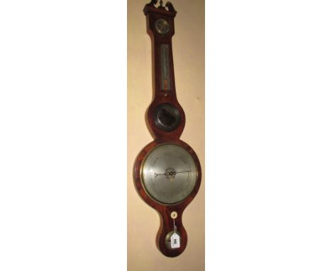 An Early 19th Century Mahogany Banjo Barometer by Canova Halesworth, with silvered dial.