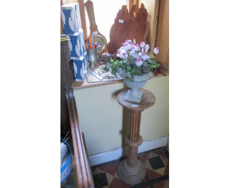 19th Century Pine Jardiniere Stand, 69cm high, and the contents of the window-sill to include a trivet, barometer, brass tray