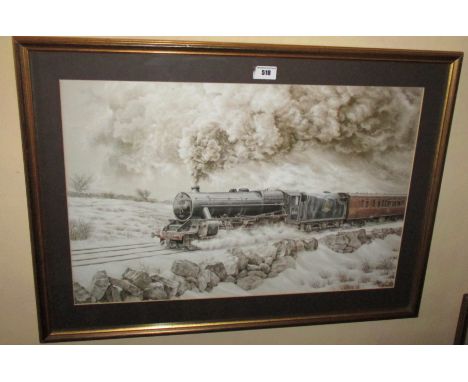 After B. Shack A Coloured Steam Engine Print. 40 x 60cm.