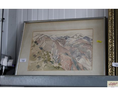 R W Thurston, watercolour study "The White Mountains Crete"
