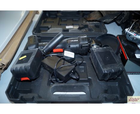 A Blmiatko cordless angle grinder with lithium battery and charger in fitted case