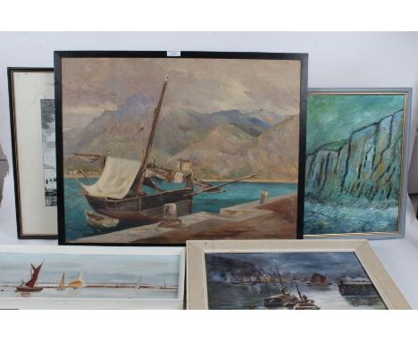 Collection of 20th century maritime and sea scape paintings, oil on board, oil on canvass and one print, some signed, largest