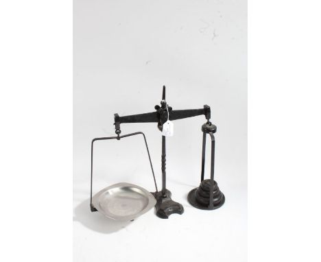 Set of Fairbanks balance scales with weights, 39cm high
