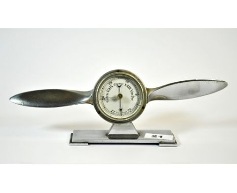 A 1930s chromed propeller desk barometer, W. 30cm.