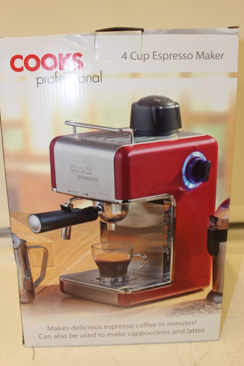 V Grade B Cooks Professional Red Four Cup Espresso Maker