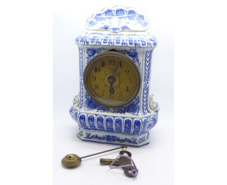 A blue and white china clock, the dial marked Harris, Paris, 24cm