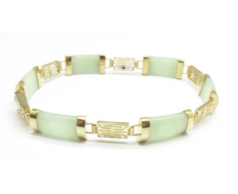 A 9ct gold and jade bracelet
