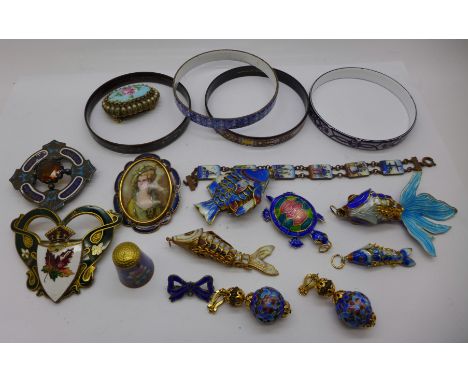 Enamel jewellery, etc., including two Michaela Frey bangles, Scottish brooch lacking pin