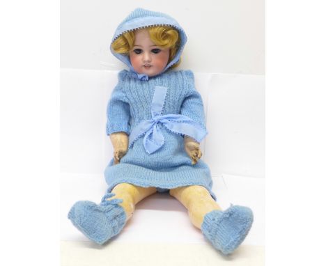 A French bisque head doll, SFBJ 60 marks, open mouth, 54cm