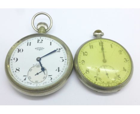 An Omega pocket watch and a Rotary pocket watch, Omega lacking bow