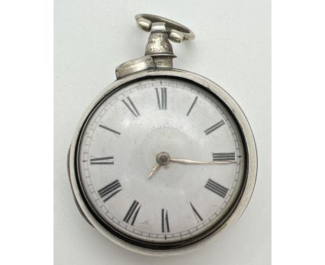 A late Georgian silver double cased pocket watch by Edward White, Birmingham, complete with key. Interior of outer case and i