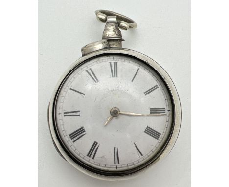 A late Georgian silver double cased pocket watch by Edward White, Birmingham, complete with key. Interior of outer case and i