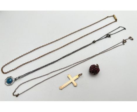 A small collection of vintage &amp; antique jewellery to include heart shaped pendant set with garnets, rolled gold cross sha
