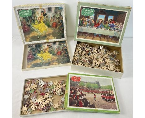 3 boxed vintage Victory wooden jigsaw puzzles. The Last Supper (350 piece), Andalucia (125 piece) and Trooping The Colour (80
