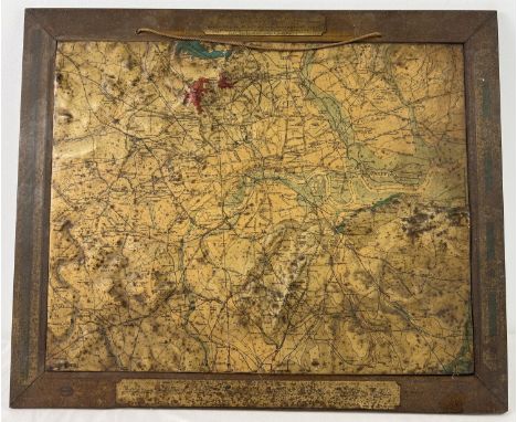 An antique pressed metal Edward Stanford 'Geological Model of London &amp; Suburbs' wall hanging topographical map. By James 