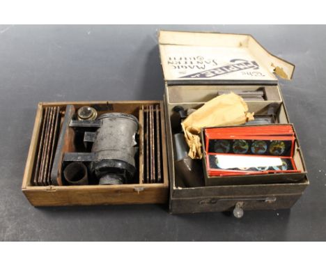 A QUANTITY OF MAGIC LANTERN SLIDES TOGETHER WITH A SLIDE PROJECTOR