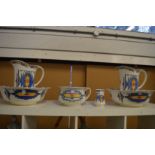A Burleigh Ware wash set comprising: pair of jugs with bowls, a chamber pot and toothbrush mug,