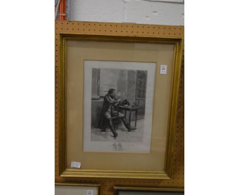 Meissonier,  A seated figure smoking a pipe, engraving.