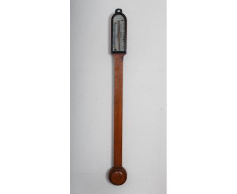 A 19th century oak stick barometer JAMES WHITE GLASGOW, with adjustable vernier and arched dial, 95.5cm high.