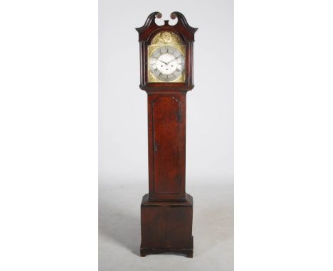 A 19th century oak longcase clock, Jos Gibson, Ecclefechan, the 12" brass dial with a silvered chapter ring bearing Arabic an