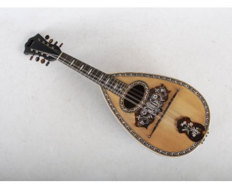 An Italian rosewood, mother-of-pearl and tortioseshell inlaid mandolin bearing paper label 'STARITA GIUSEPPE FABRICANTE Mando