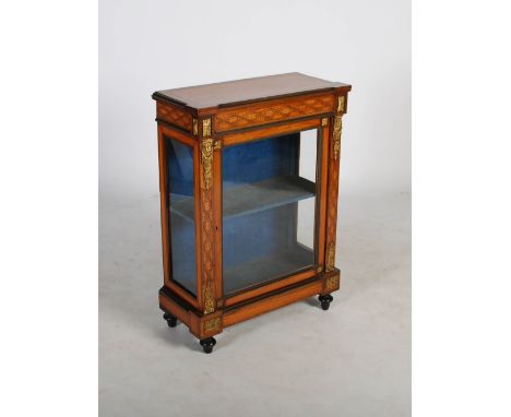 A Victorian mahogany, satinwood and gilt metal mounted pier cabinet, the rectangular top above a parquetry and dot inlaid fri