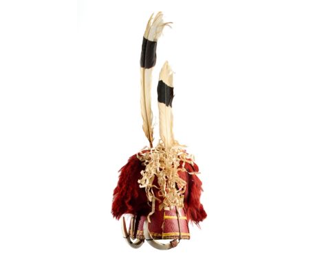 A CEREMONIAL HEADDRESS, NAGALAND, NORTH-EASTERN INDIA, FIRST HALF 20TH CENTURY woven rattan, with dyed goat hair, paper strip