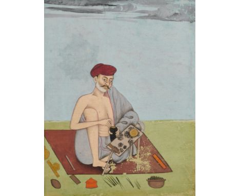A DEPICTION OF AN ARTIST, PUNJAB, INDIA, SECOND HALF 19TH CENTURY colour, ink and gold on paper, the figure wearing pince nez