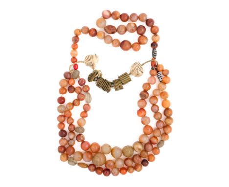 A NAGA BEAD NECKLACE, NORTH-EASTERN INDIA, 20TH CENTURY OR EARLIER composed of four strings of spherical carnelian beads, sup