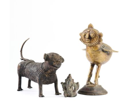 THREE BRONZE IMAGES, INDIA, 19TH CENTURY AND EARLIER comprising a small Deccani bronze figure of Ganesha, a stylised bird and