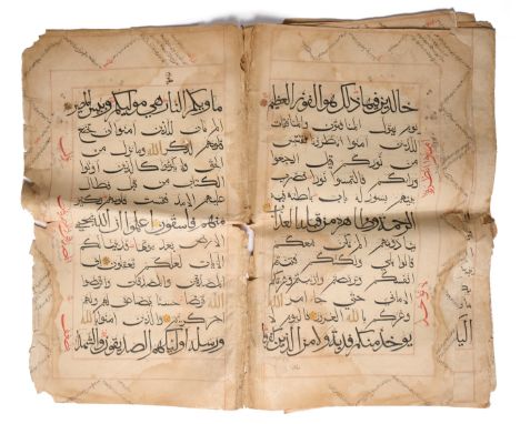 A BIFOLIUM AND FIVE FOLIOS FROM A LARGE SULTANATE QUR'AN IN BIHARI SCRIPT, INDIA, CIRCA 16TH CENTURY arabic manuscript on pap