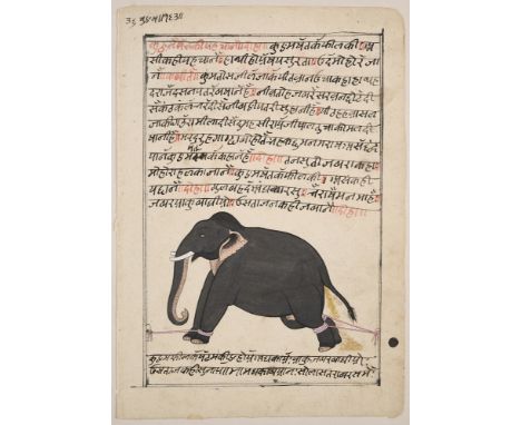 TWO FOLIOS FROM AN ILLUSTRATED MANUSCRIPT, RAJASTHAN, INDIA, 19TH CENTURY ink and gouache on paper, probably from a treatise 