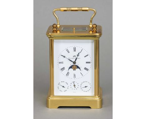 MATTHEW NORMAN  Reiseuhr (sog, "Bracket Clock"), eckiges, poliertes Messinggehäuse mit beweglichem Bügelgriff, allseitig mit 