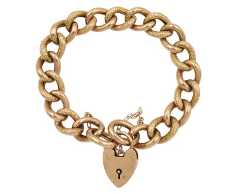 Early 20th century 9ct rose gold textured and polished link bracelet, with heart locket clasp, each link stampedCondition Rep