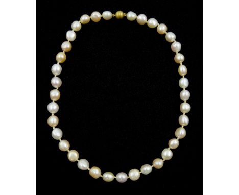 Single strand pink, peach and white cultured pearl necklace, with magnetic silver-gilt claspCondition Report:Length = 46cm, p