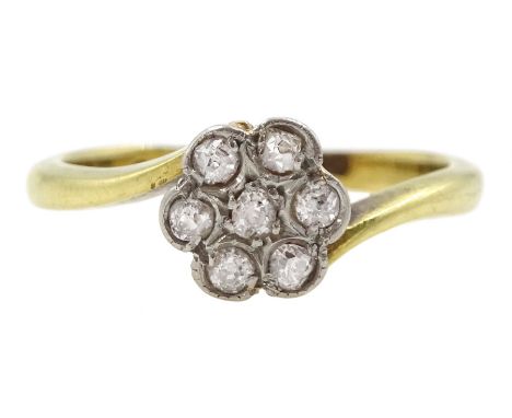 Early 20th century gold old cut diamond flower head cluster ring, stampedCondition Report:Approx 2.5gm, tested to 16ct, size 