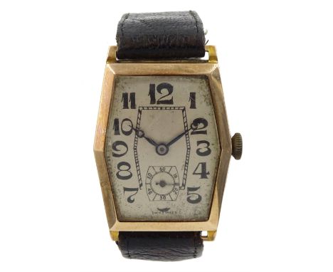 Art Deco 9ct gold manual wind wristwatch, London 1935, on brown leather strap, boxedCondition Report:Approx 20.7gm gross, mov