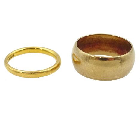 22ct gold wedding band and a 9ct gold wedding band, both hallmarkedCondition Report:22ct approx 2.55gm, size I depth = 2.2mm,