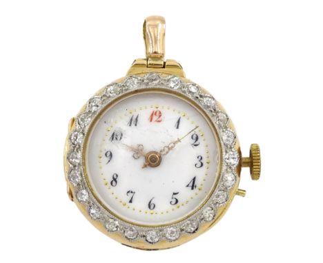 Early 20th century 15ct gold ladies manual wind fob watch, with diamond set bezel, London import marks 1911Condition Report:A