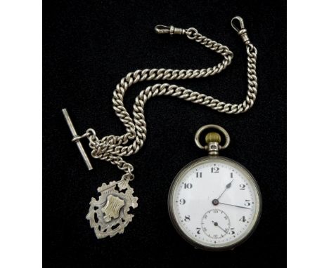 Early 20th century keyless Swiss lever pocket watch, white enamel dial with Arabic numerals, case by Dennison, Birmingham 192