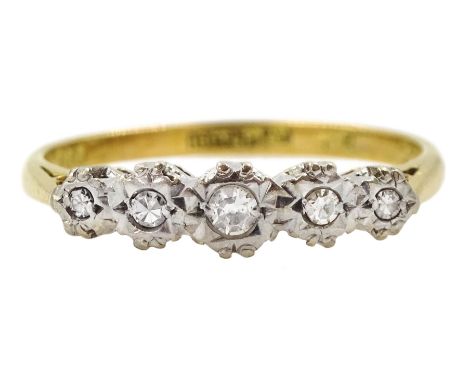 18ct gold illusion set five stone diamond ring, stamped 18ct &amp; PlatCondition Report:Approx 2.9gm, size R-S, good conditio