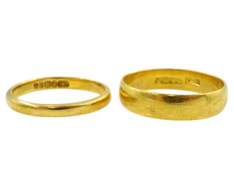Two 22ct gold wedding bands, both hallmarkedCondition Report:Approx 5.45gm, sizes N and K
