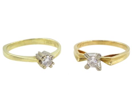 18ct gold single stone diamond ring, diamond approx 0.15 carat and one other 14ct gold illusion set diamond ring, both stampe