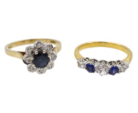 9ct gold sapphire and diamond chip cluster ring, hallmarked and a gold blue and clear paste stone set ringCondition Report:9c